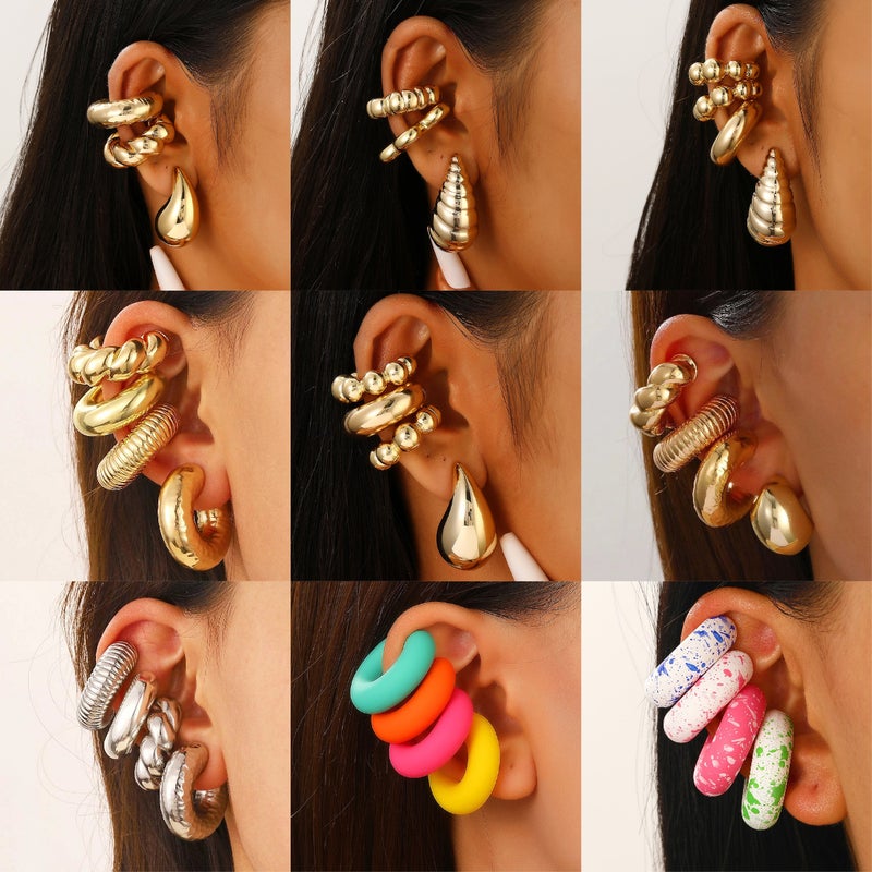 Fashion Exaggerated C- Shaped Ear Clip Water Drop Texture Earrings Suit Ear Clip Distinctive Earrings - Image 2